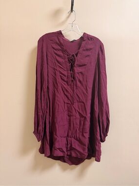 Long Sleeve Lace-Up Tunic Dress in Plum